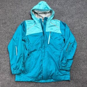 LL Bean Trail Model Jacket Kids Girls XL 18 Teal Blue Colorblock Waterproof Hood